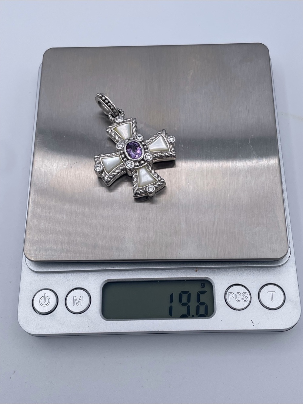 Judith Ripka Sterling Silver 925 MOP Amethyst Maltese Cross Enhancer Pendant - Picture 7 of 8